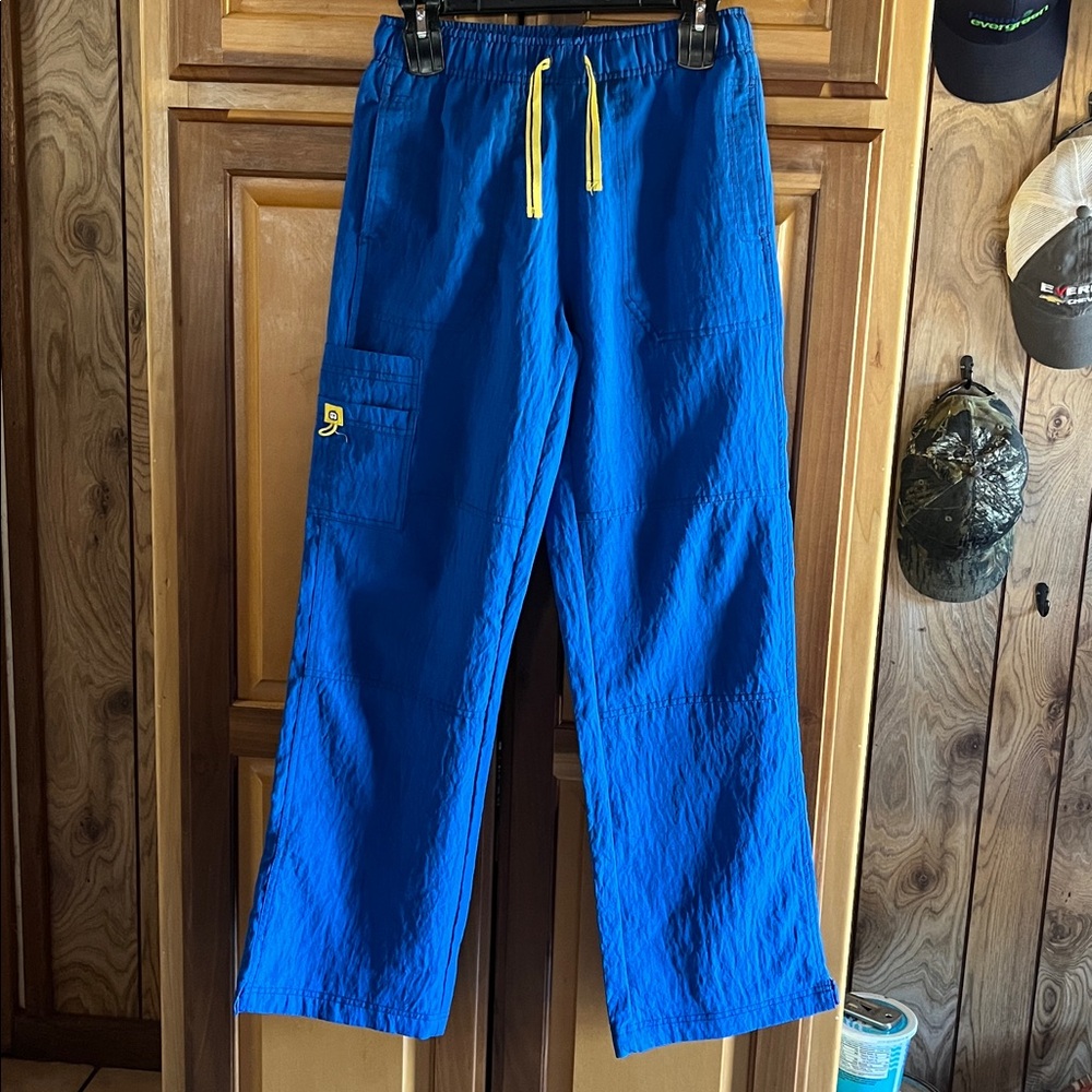 Spread Good Cheer blue scrub pants, size: small